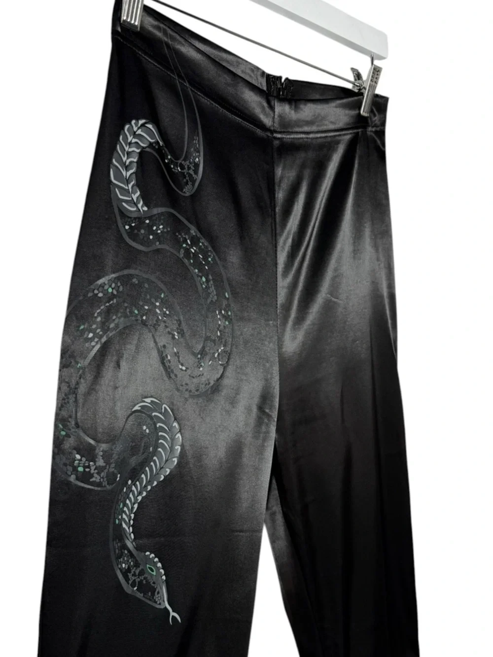 KILLSTAR Slithers‎ Flares Black Satin Super Flare Snake Print Size Small
